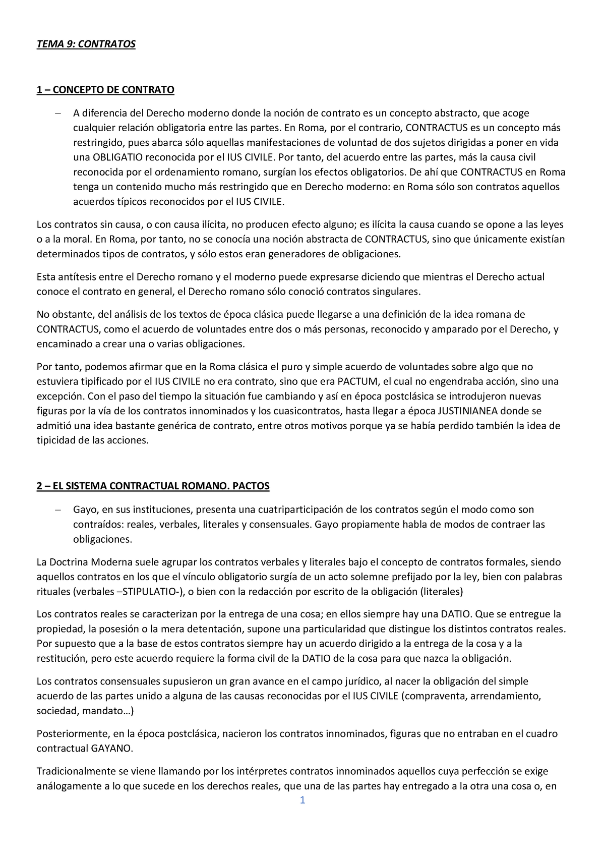 Derecho Romano TEMA 9 - Buenos Apuntes - TEMA 9: CONTRATOS 1 – CONCEPTO ...