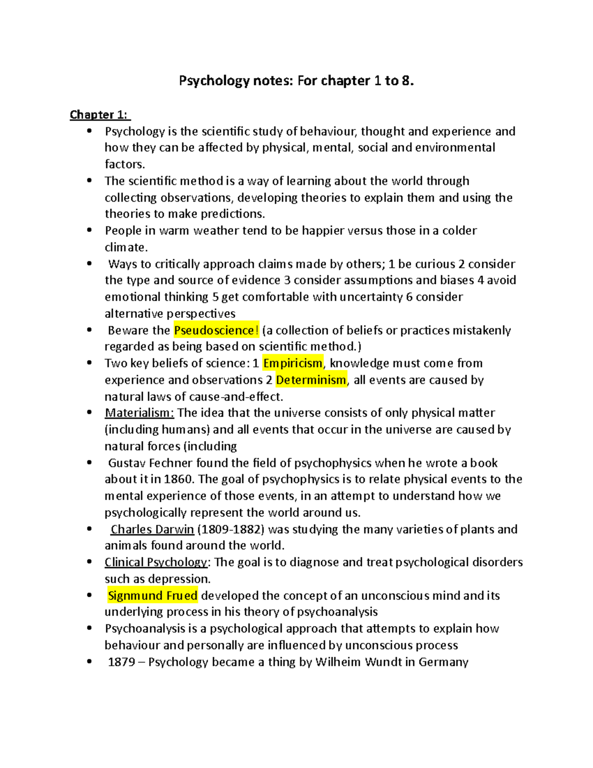 Psychology Notes For Chapter 1 To 8 - Psychology Notes: For Chapter 1 ...