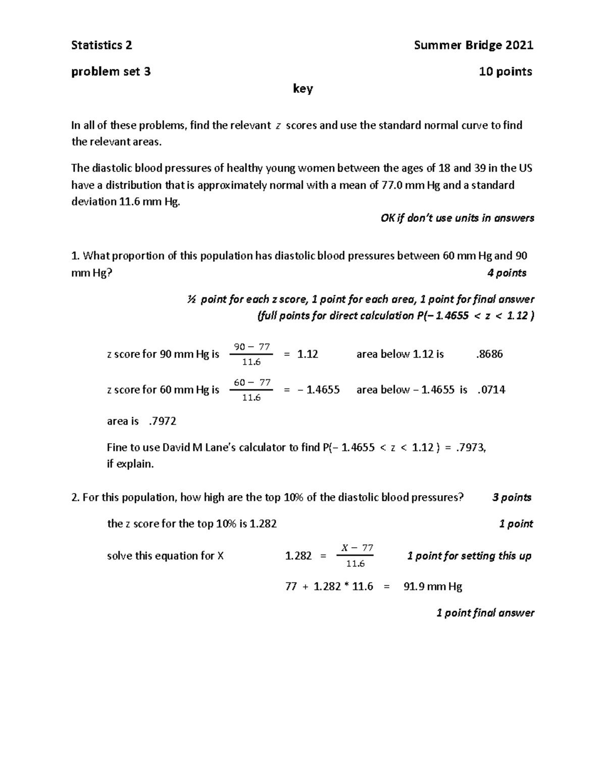 Problem set 3 key - azrt eryaery - Statistics 2 Summer Bridge 2021 ...