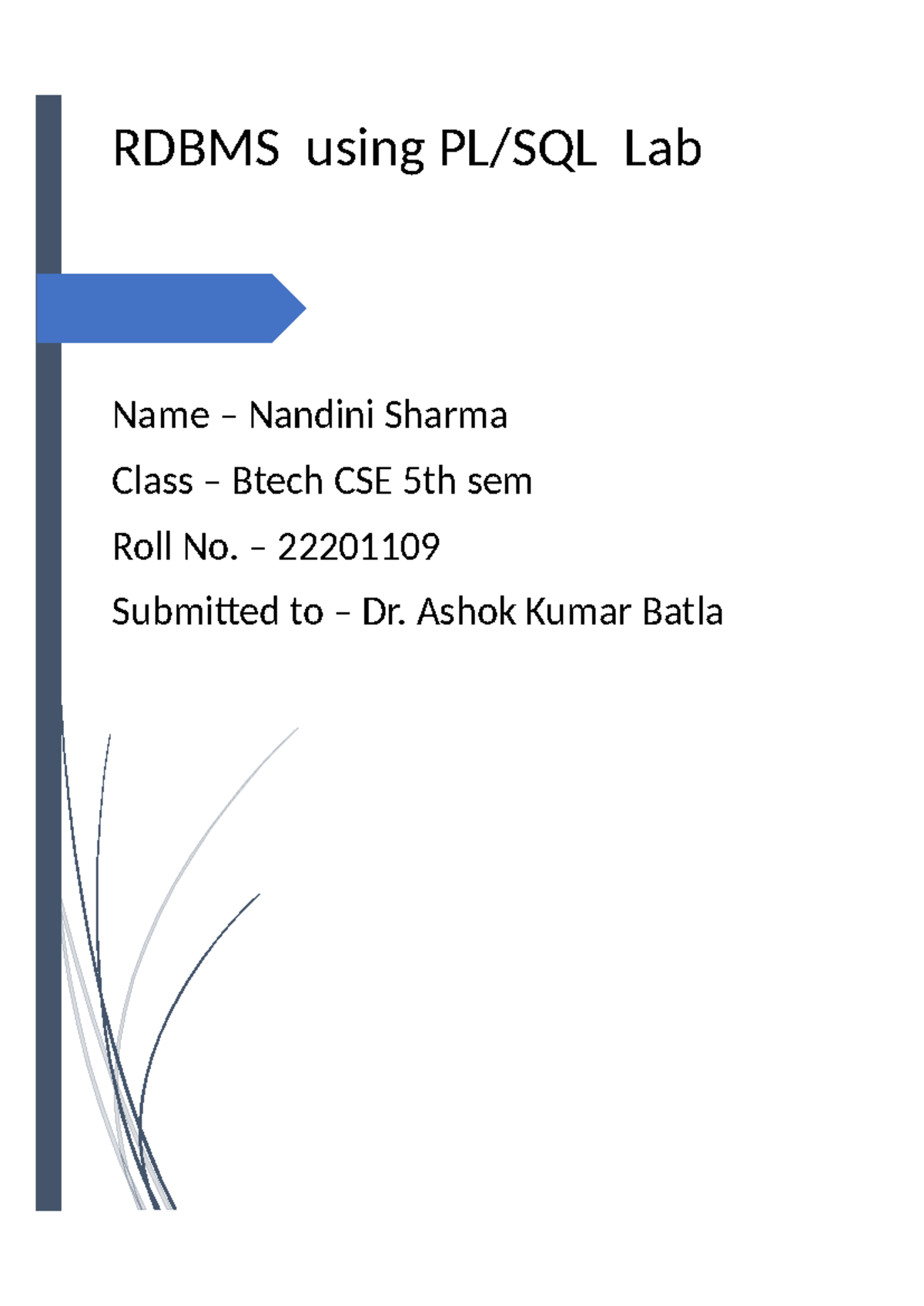 Rdbms nan - project detail - RDBMS using PL/SQL Lab Name – Nandini ...