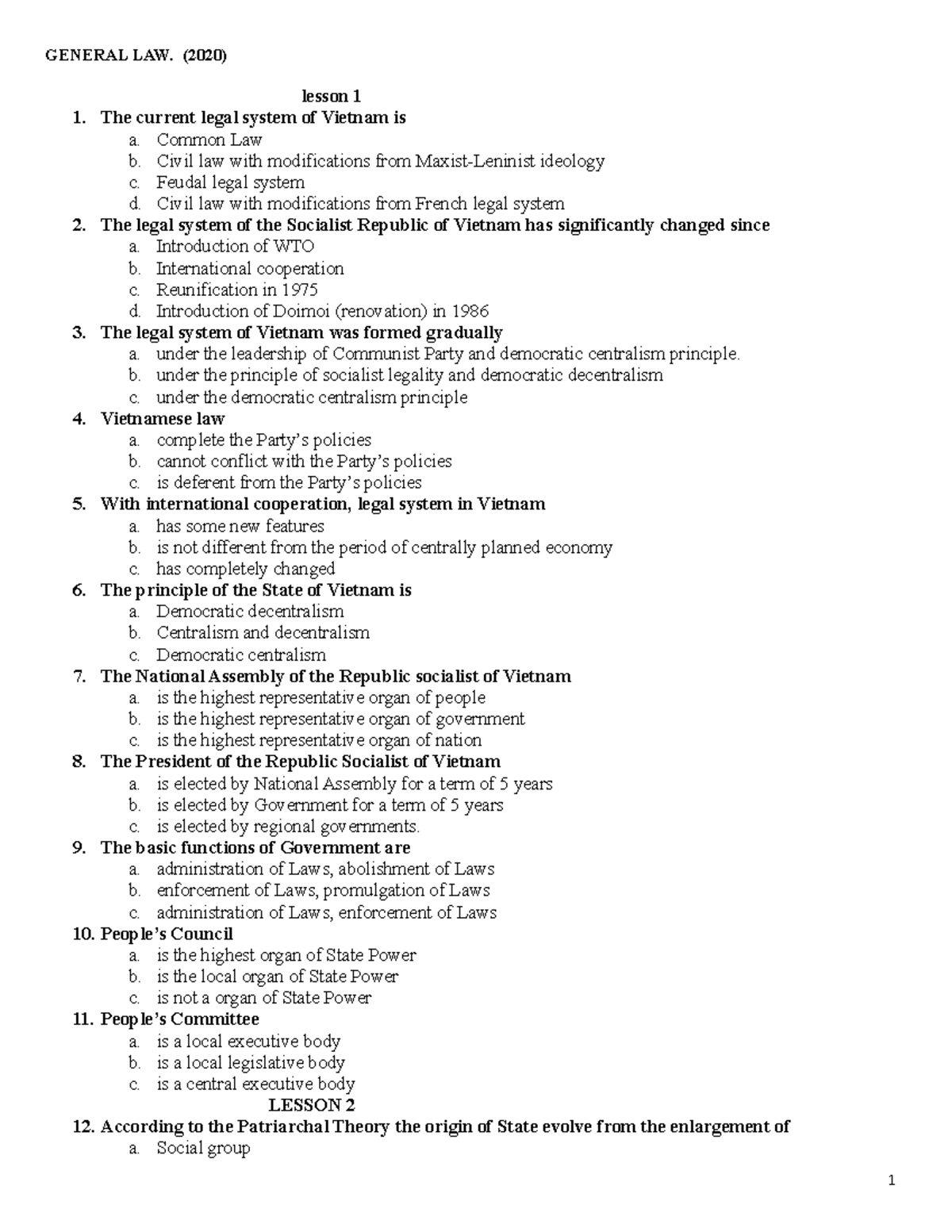 QUIZ edited 2020 NO KEY - Lecture notes 5 - Introduction to Law - Studocu