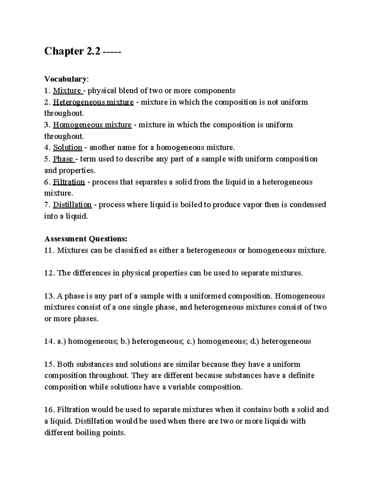 Chemistry 2 - chem worksheet ! - Chapter 2 - Vocabulary : Mixture ...