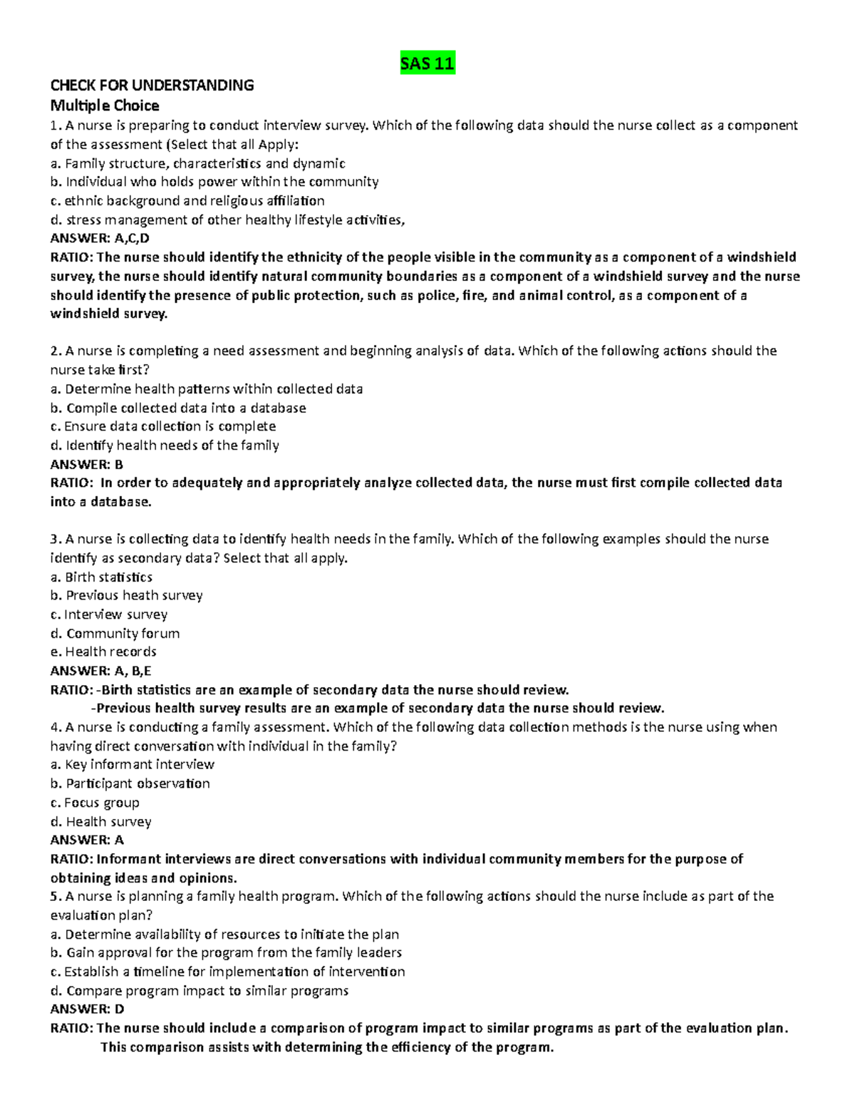 CHN LEC SAS 11 - sas work - SAS 11 CHECK FOR UNDERSTANDING Multiple