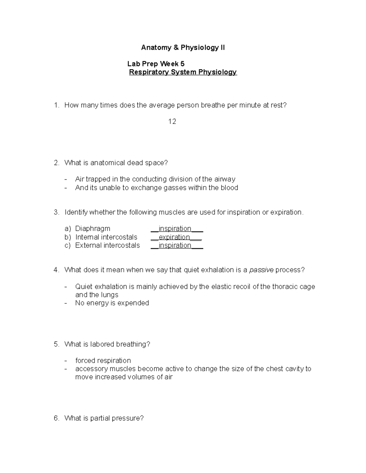 A&P Lab Prep B- Respiratory Phys - Anatomy & Physiology II Lab Prep ...