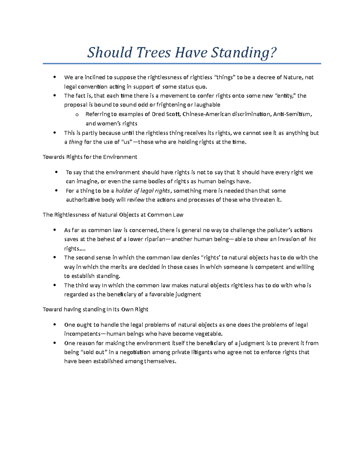 Notes on Stone Spring 2013 Professor Sherman Environmental Ethics