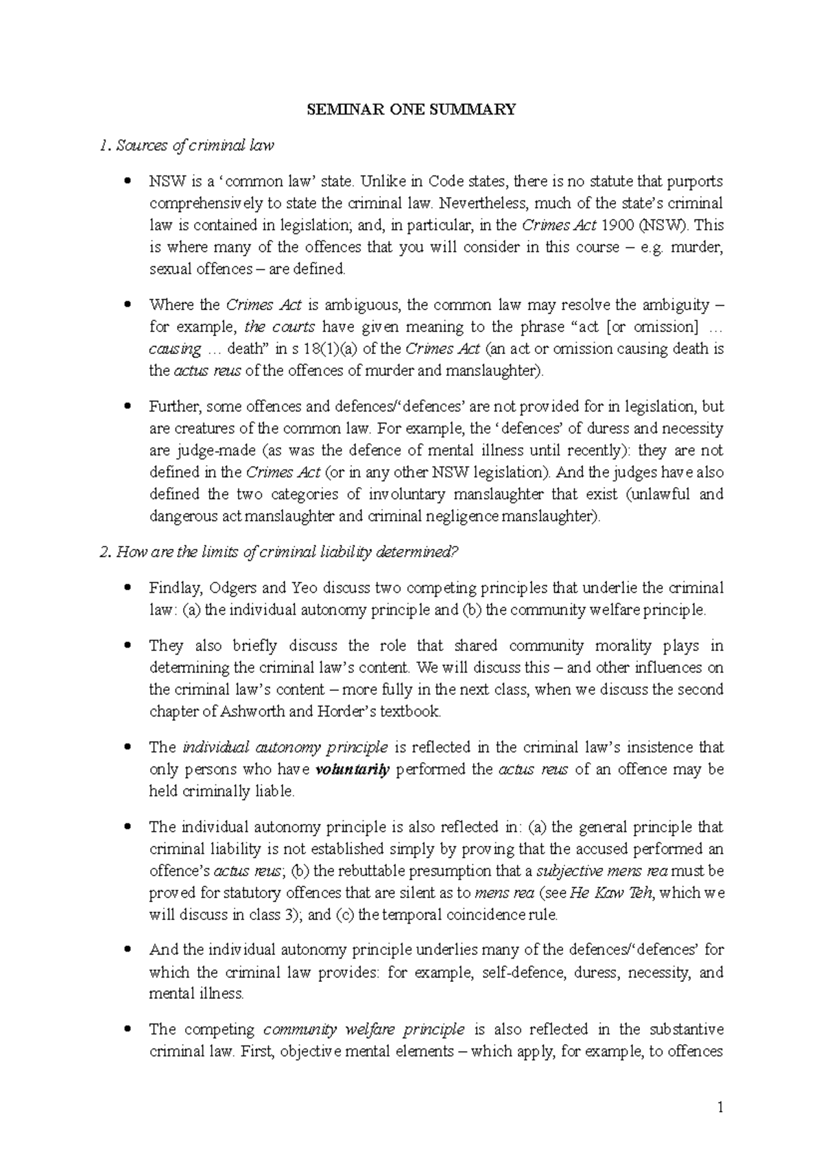 seminar-one-summary-2022-seminar-one-summary-sources-of-criminal-law