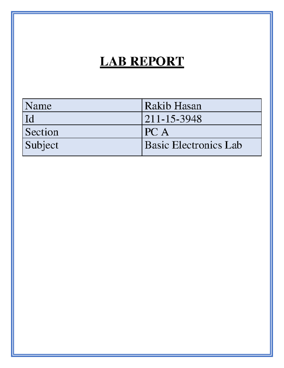 Basic Electronics lab on semiconductor multimeter LAB REPORT Name