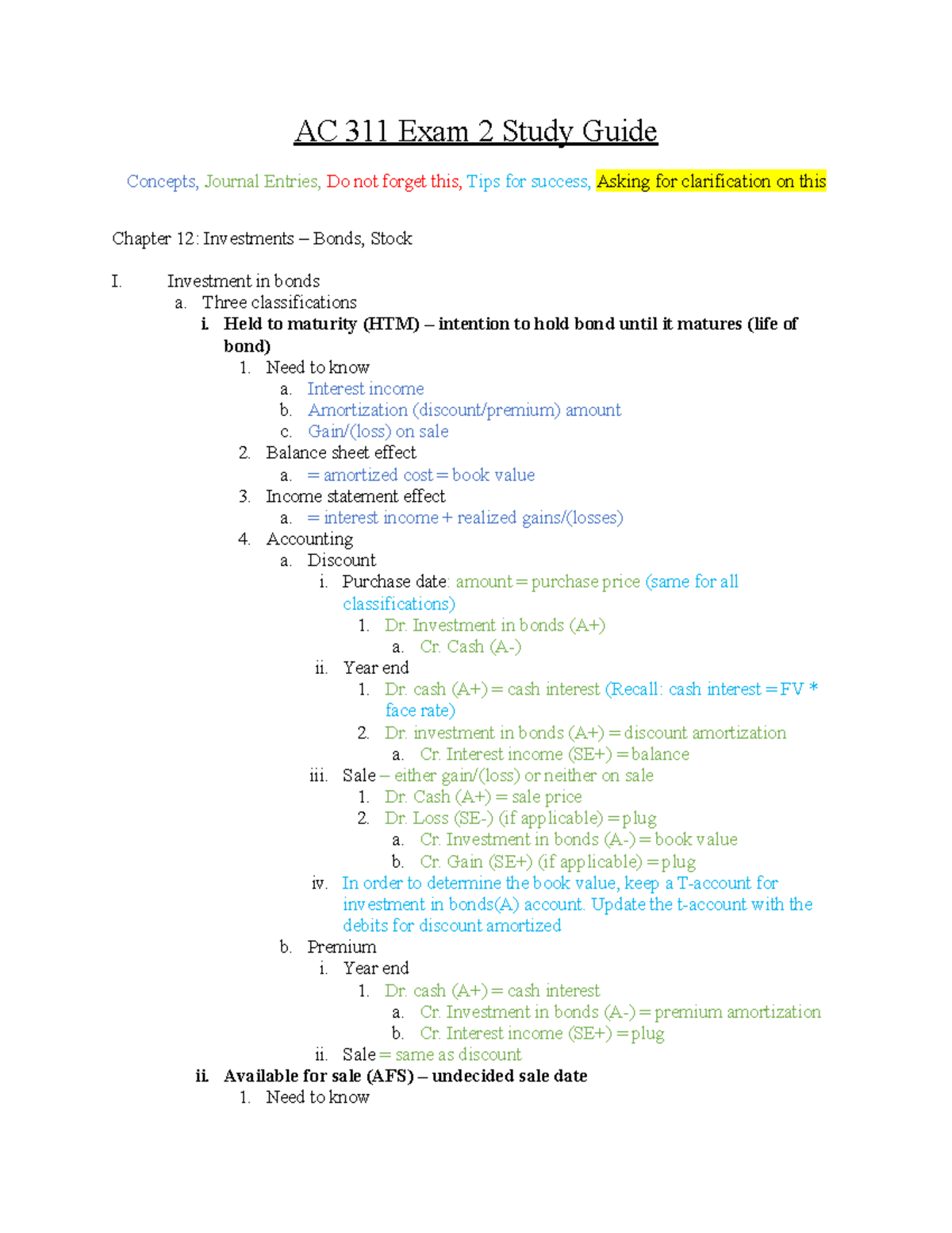 AC 311 Exam 2 Study Guide - 311 - Alabama - Studocu