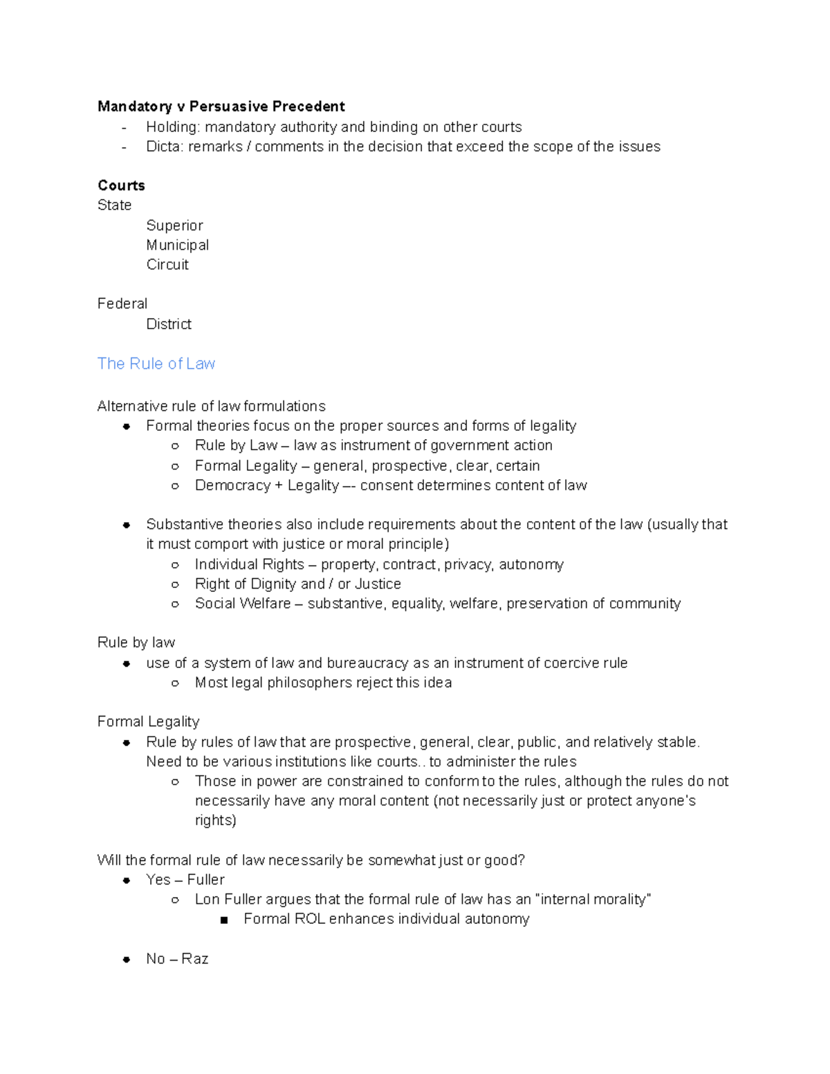 PHIL 334 - Full class lecture notes - Mandatory v Persuasive Precedent ...