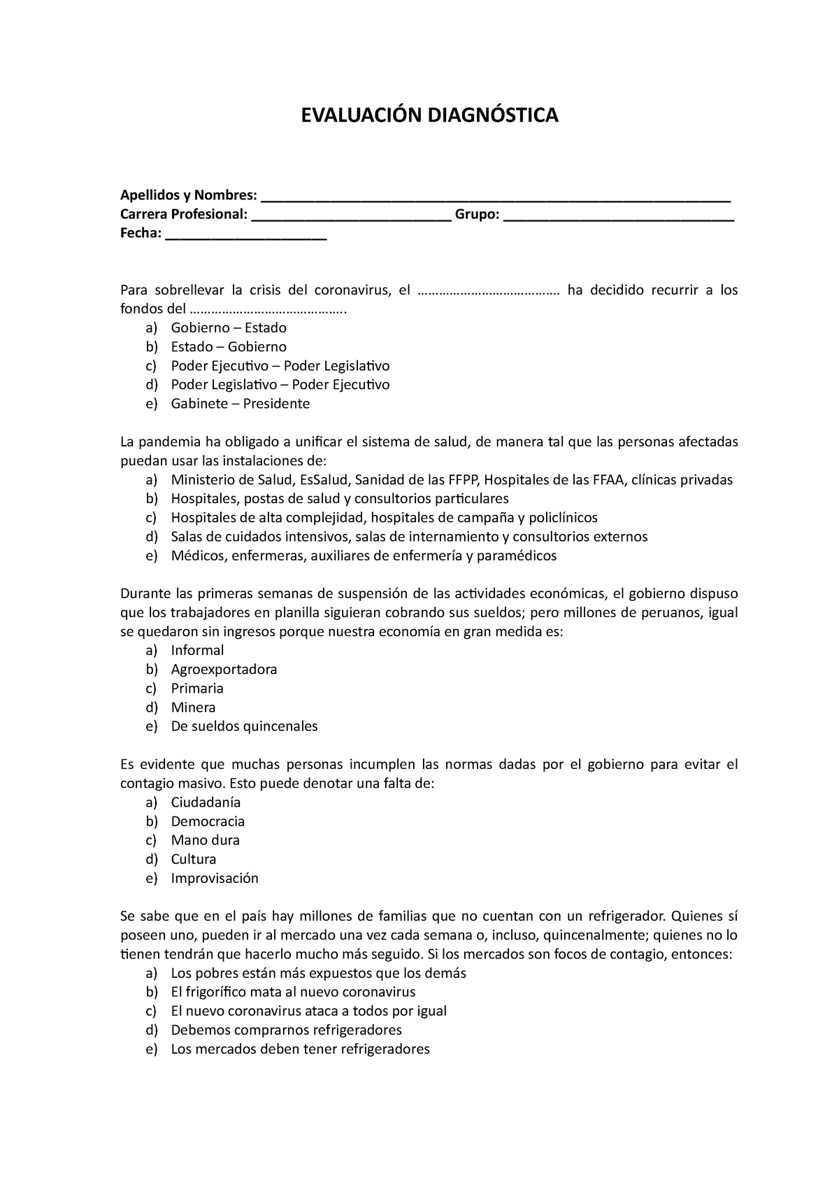 Evaluación Diagnóstica, REALIDAD NACIONAL PERODP B - EVALUACIÓN ...