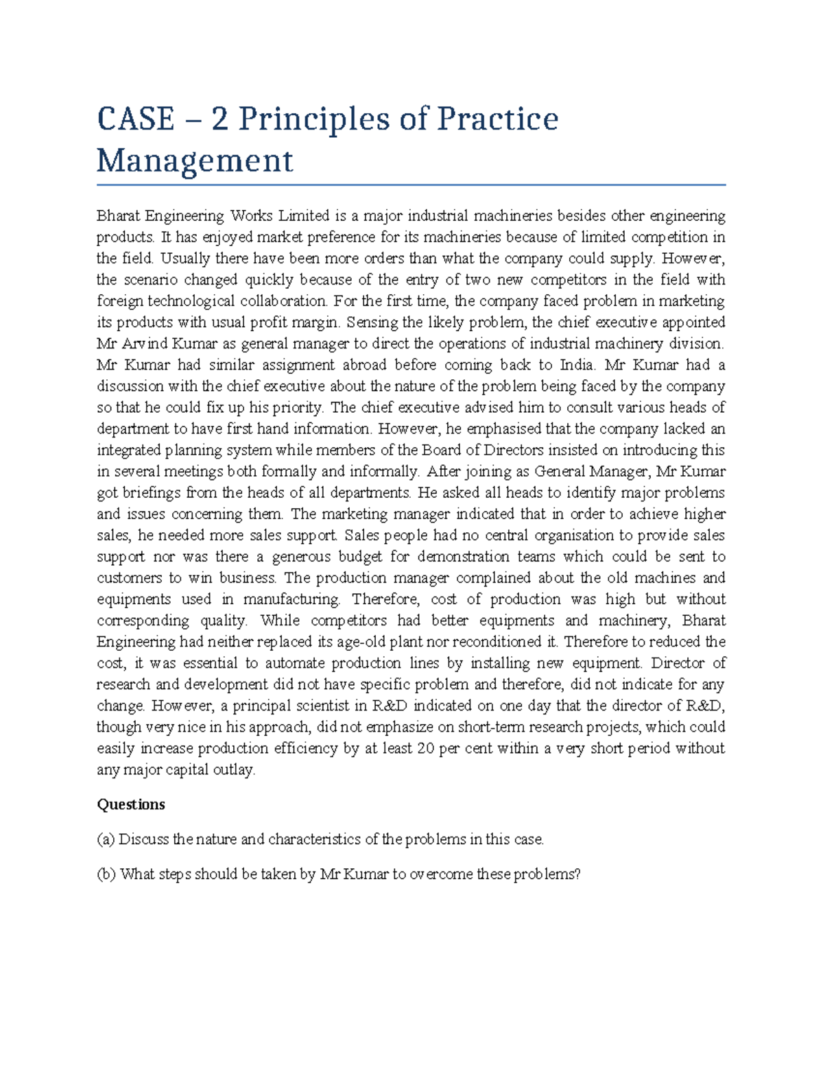 CASE 2- Principles of Practice Management - CASE – 2 Principles of ...