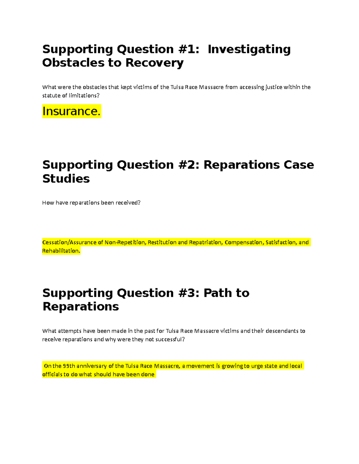 Tulsa Race Massacre Document Questions - Supporting Question #1