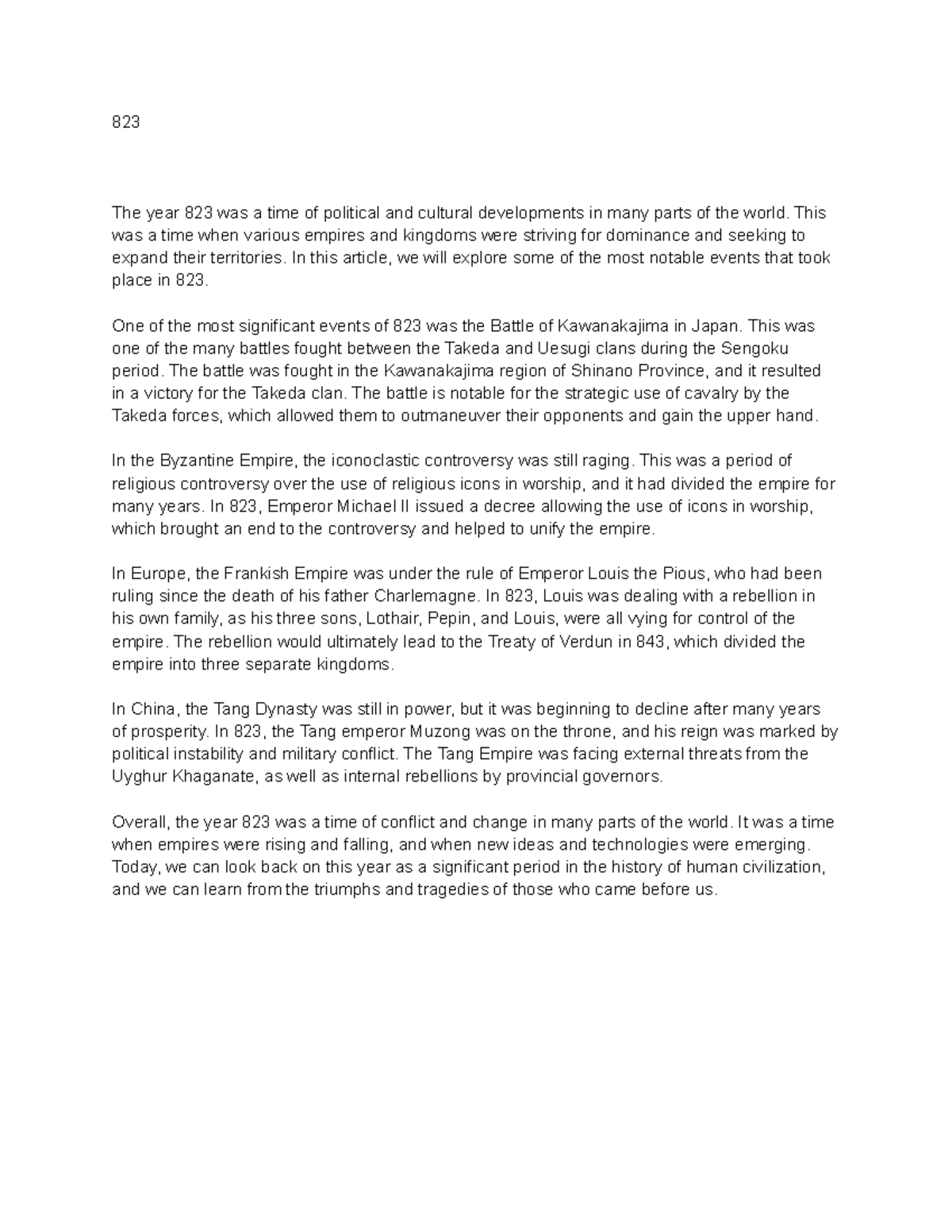 703 (100) - Facts - 823 The year 823 was a time of political and ...