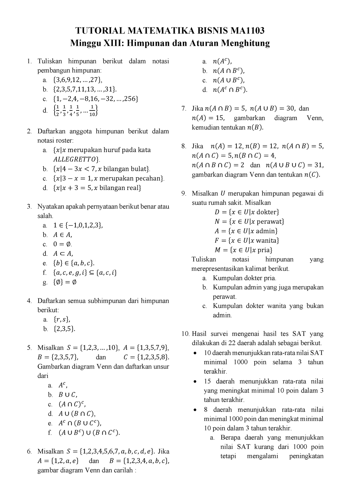 Tutor 13 - Tutotial 13 Business Mathematics - TUTORIAL MATEMATIKA ...