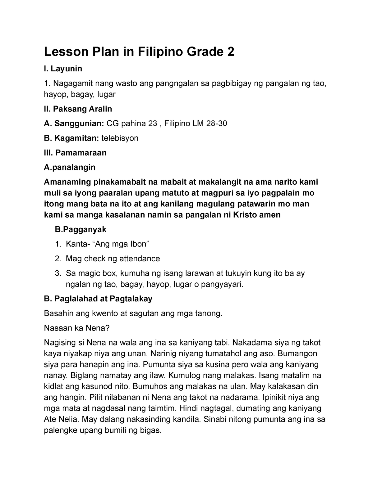 Cye Lesson Plan In Filipino Grade 2 Layunin Nagagamit Nang Wasto Ang Pangngalan Sa Pagbibigay 3439