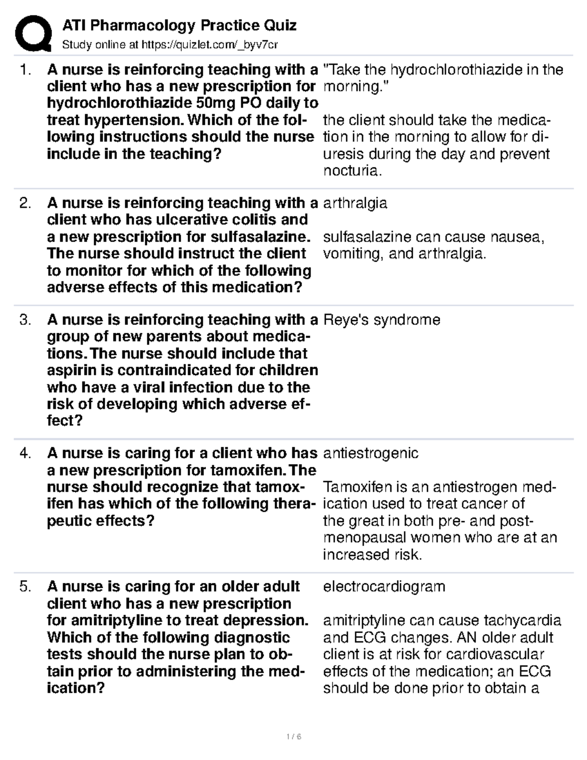 ATI Pharmacology Practice Quiz Study online at quizlet/_byv7cr A