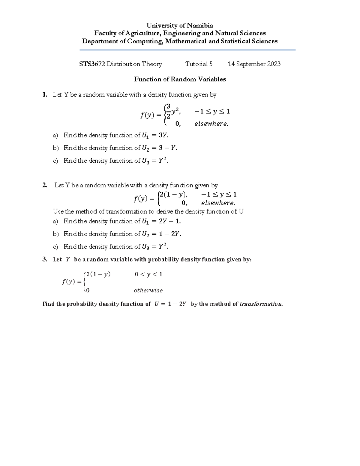 STS3672 Tutorial 5 - University of Namibia Faculty of Agriculture ...