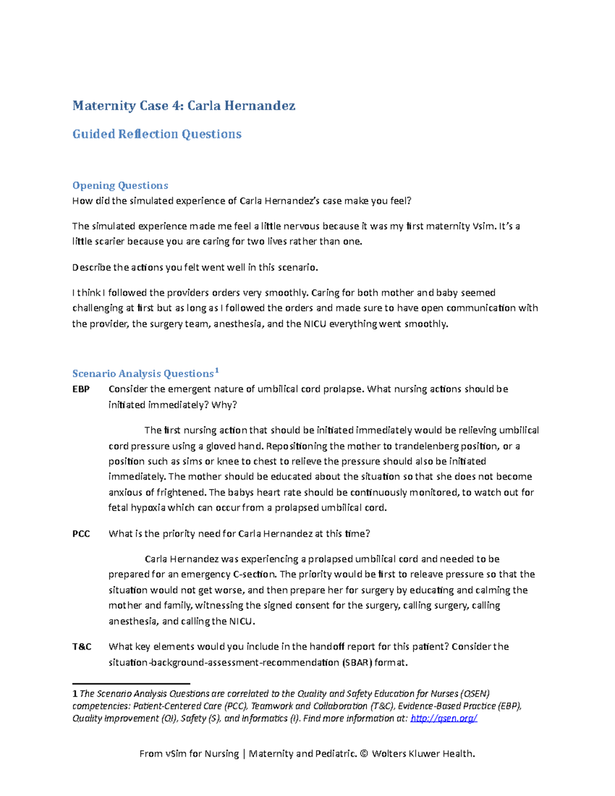 Carla Hernandez Maternity Case 4 Carla Hernandez Guided Reflection Questions Opening