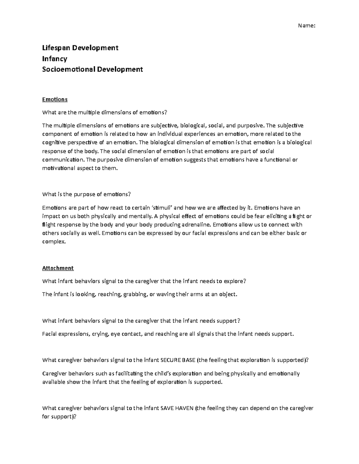 Worksheet - infant social - Name: Lifespan Development Infancy ...