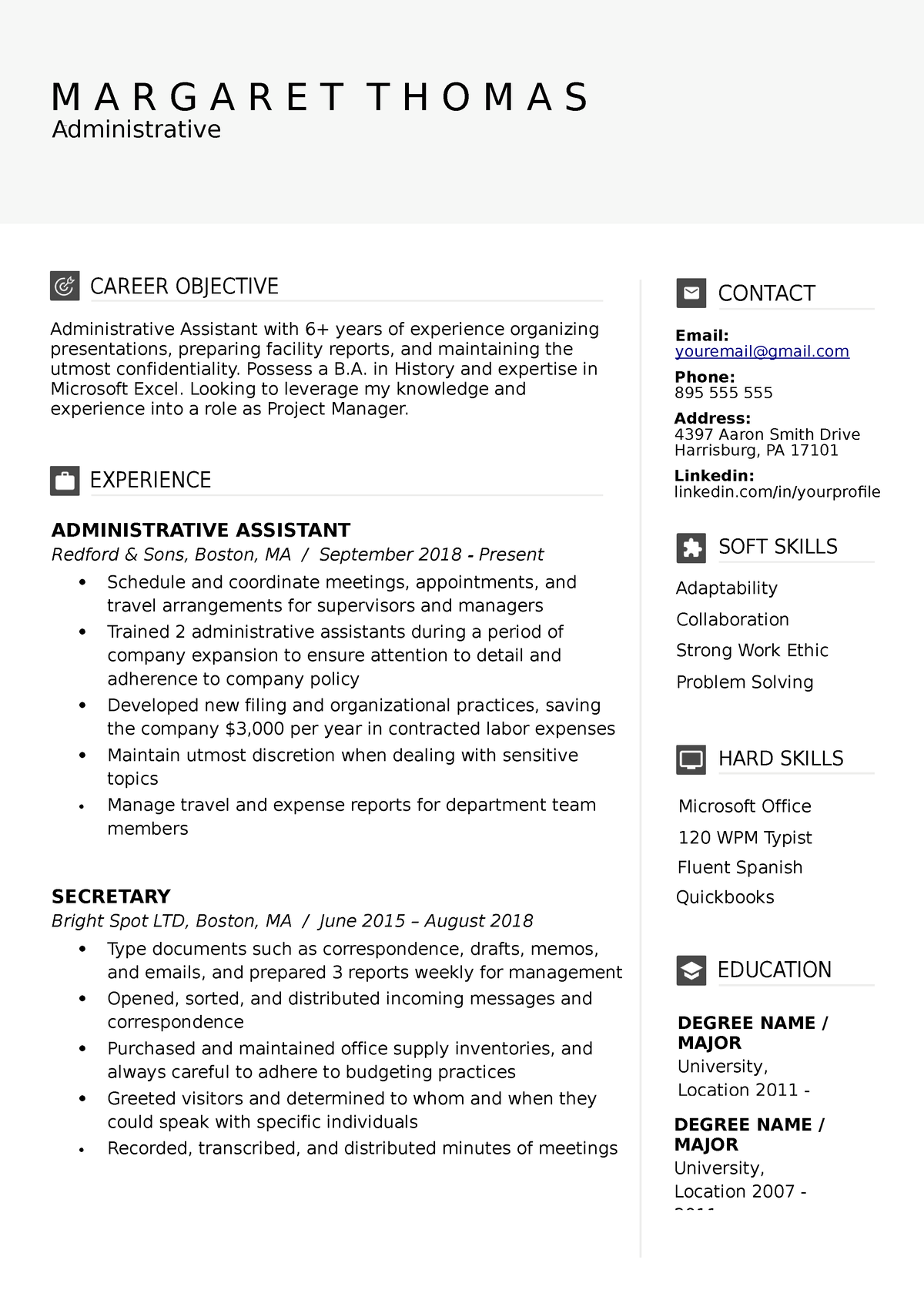 Stylish Resume Template Original - M A R G A R E T T H O M A S O N ...