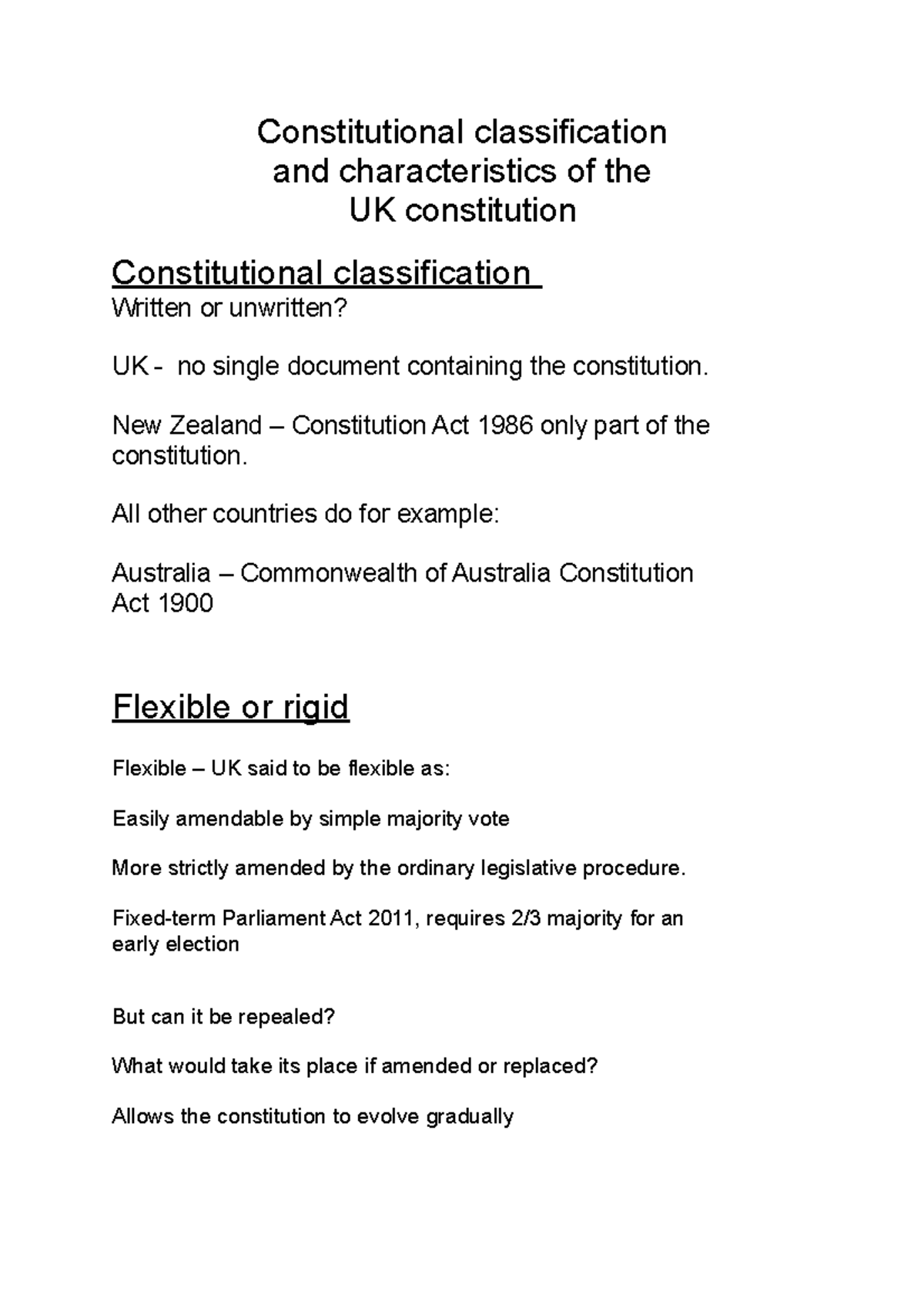 Constitutional classification New Zealand Constitution Act 1986