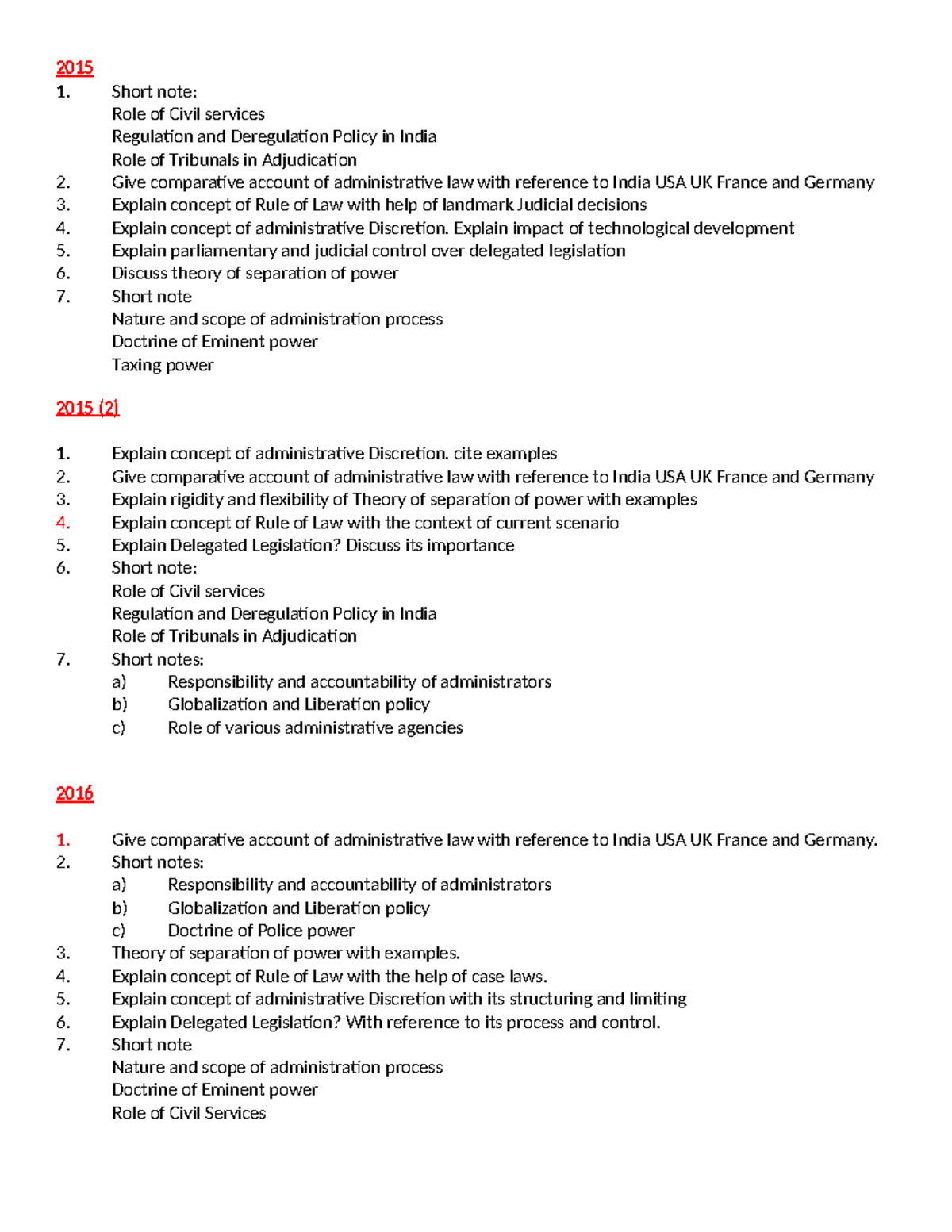 Adminitrative process old Que papers - 2015 Short note: Role of Civil ...