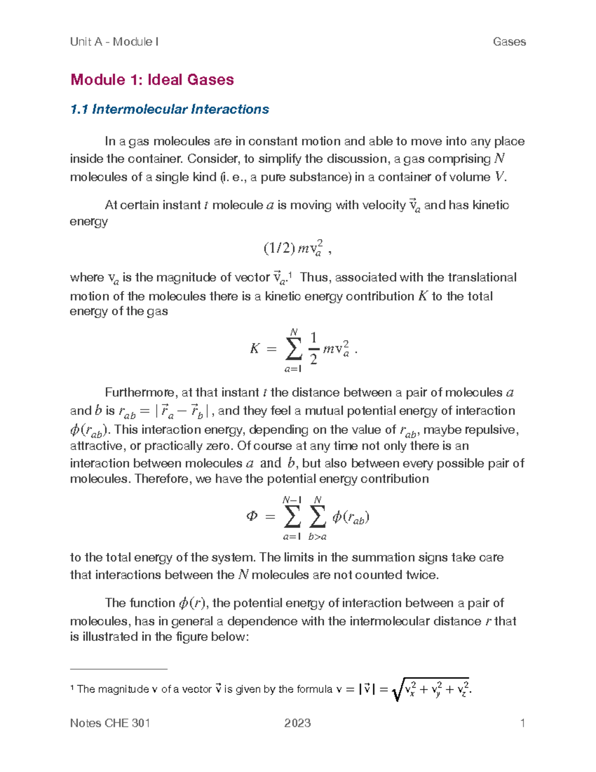 Unit AModule 1 - lecture notes for unit 1 - Module 1: Ideal Gases 1 ...