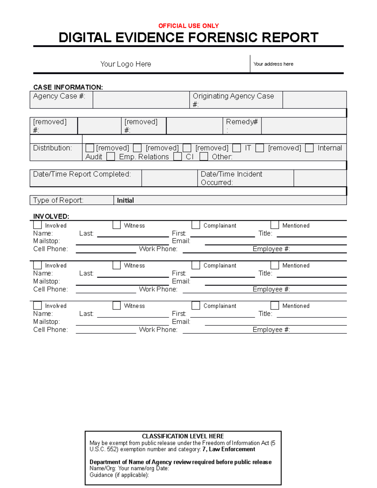 Digital Evidence Forensic Report Template DIGITAL EVIDENCE FORENSIC