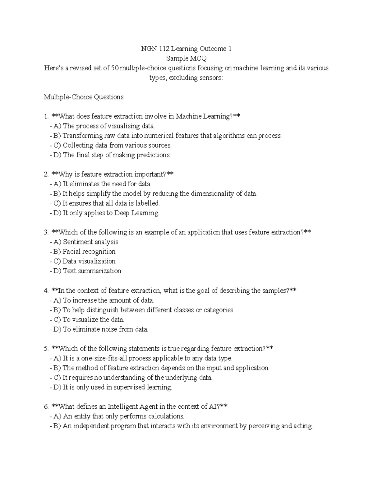 ML Outcome Sample - NGN 112 Learning Outcome 1 Sample MCQ Here’s a ...
