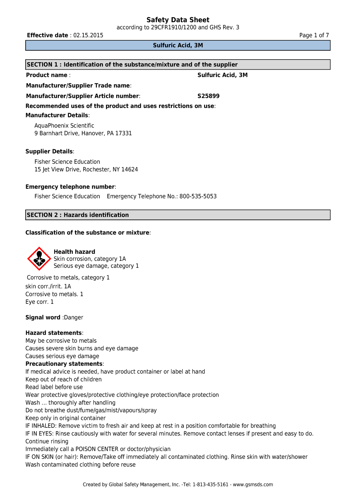 Sulfur SDS - Safety Data Sheet according to 29CFR1910/1200 and GHS Rev