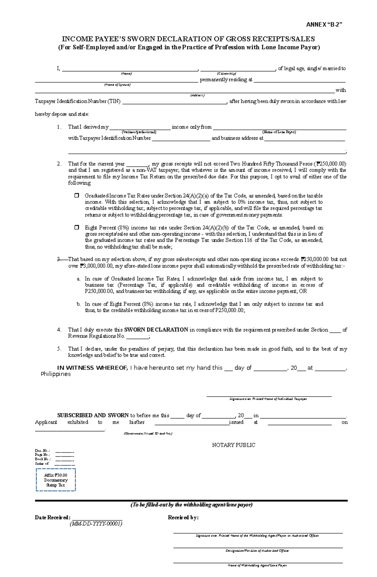 Annex B-2 RR 11-2018 - Revenue regulation - ANNEX “B-2” INCOME PAYEE’S ...