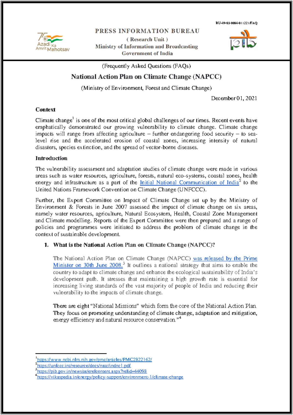 India's National Action plan on Climate Change - RU- 49 - 03 - 0004 ...