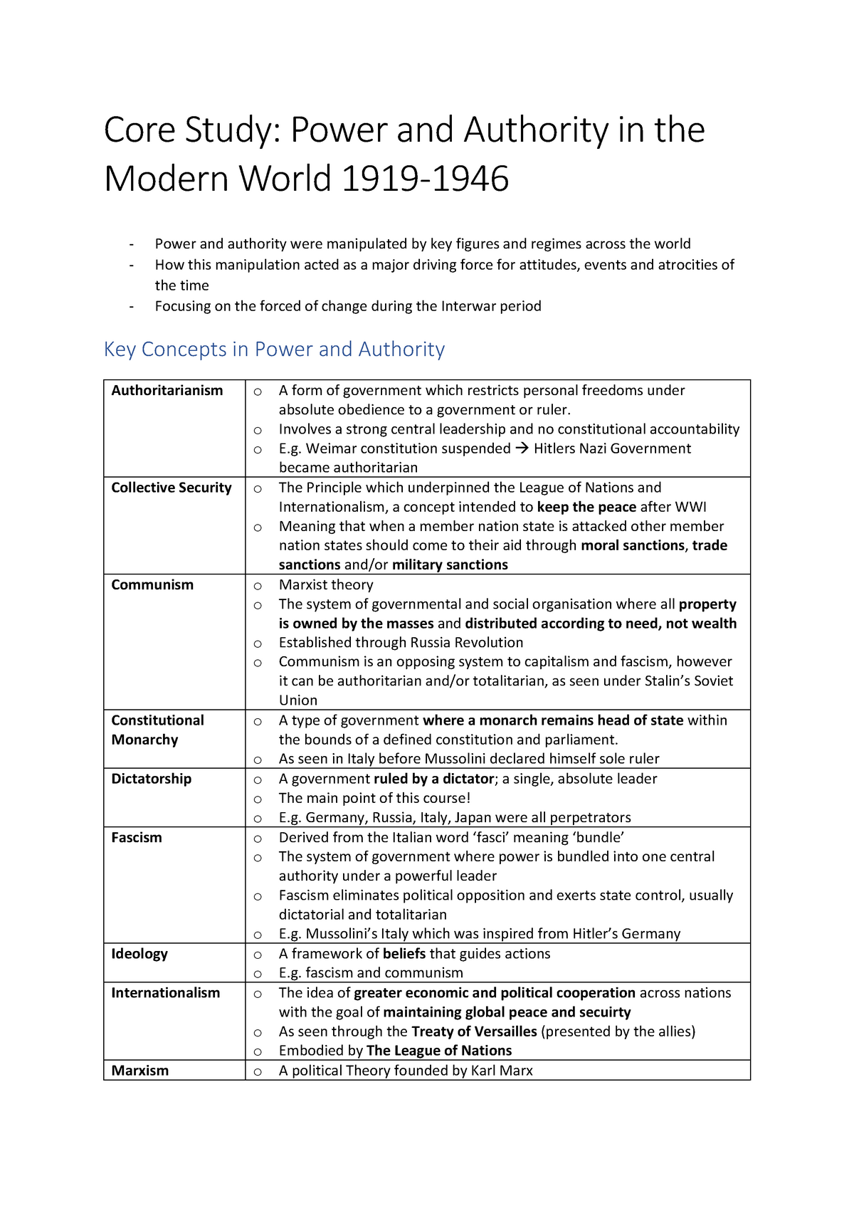 Modern History (Topic 1) Power And Authority - Core Study: Power And ...