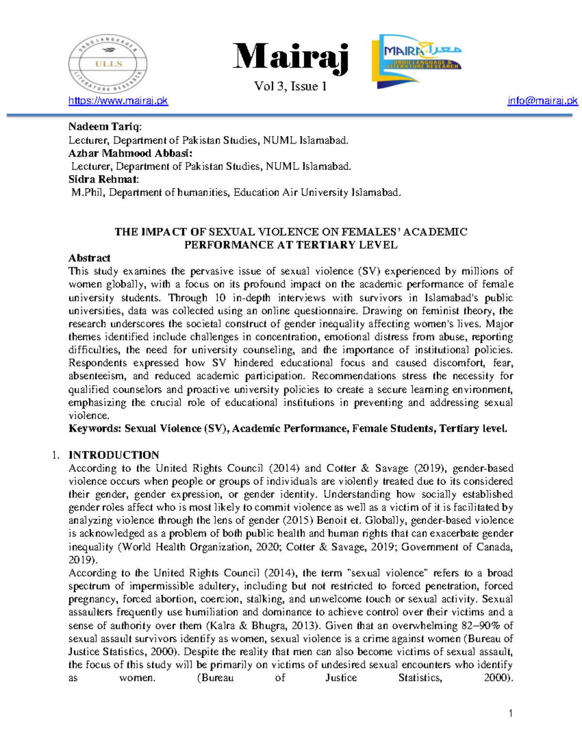 The impact of sexual violence on females academic 4pag6k2u2m - Mairaj ...
