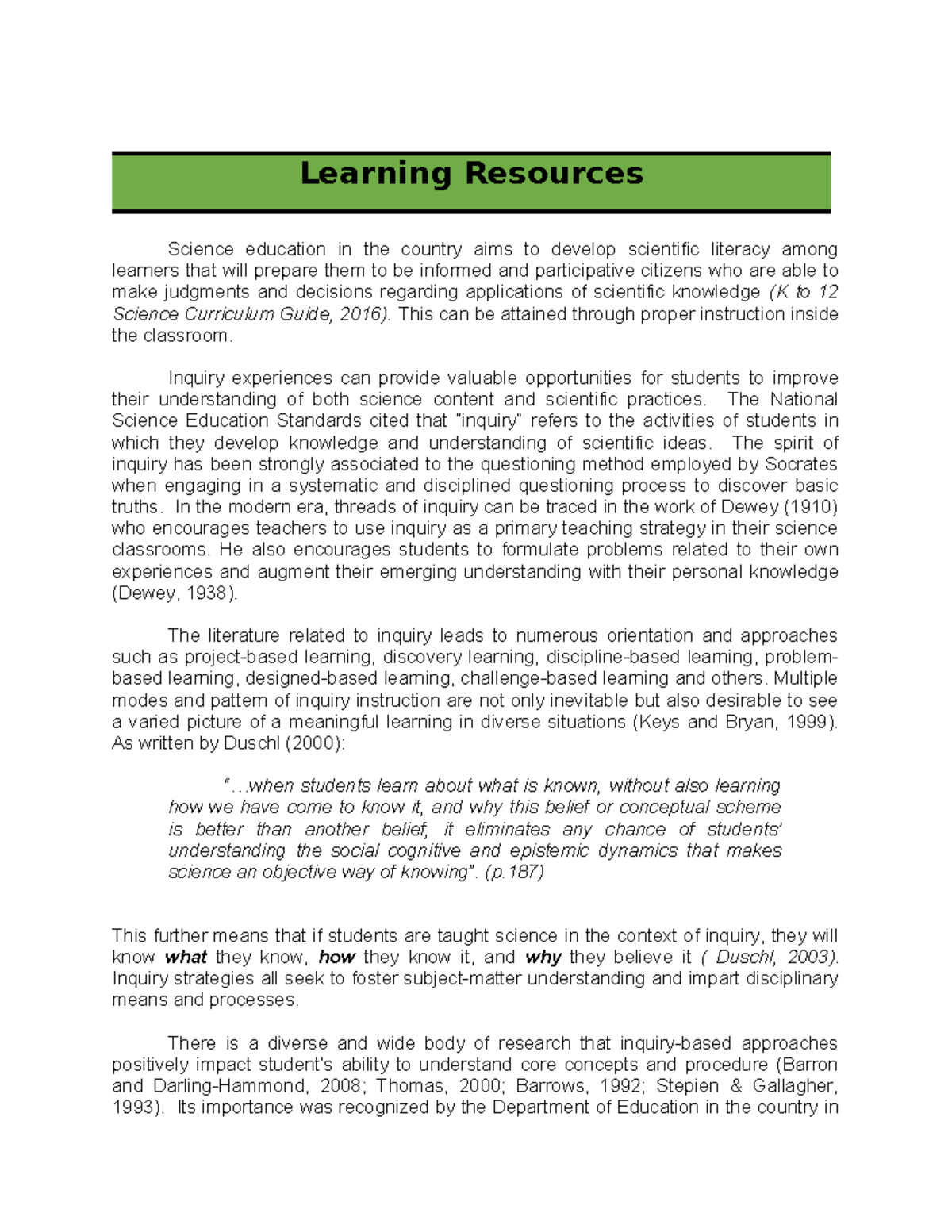 Week 4 Learning Resources - Learning Resources Science education in the ...