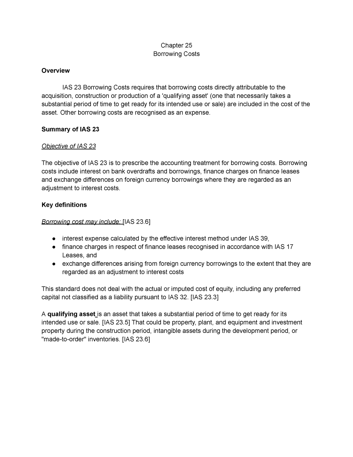 Borrowing costs notes - Chapter 25 Borrowing Costs Overview IAS 23 ...