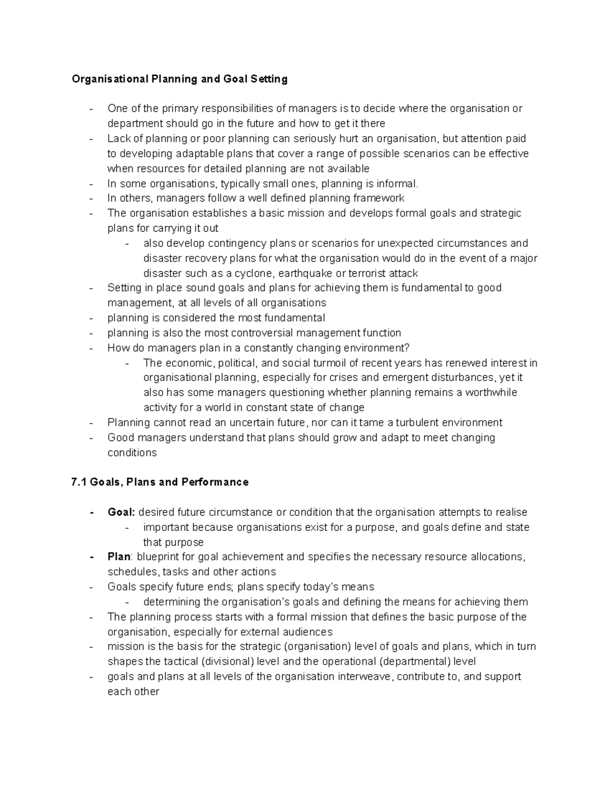 Chapter 7 - MGMT10002 Lecture notes 2020-2021 - Organisational Planning ...