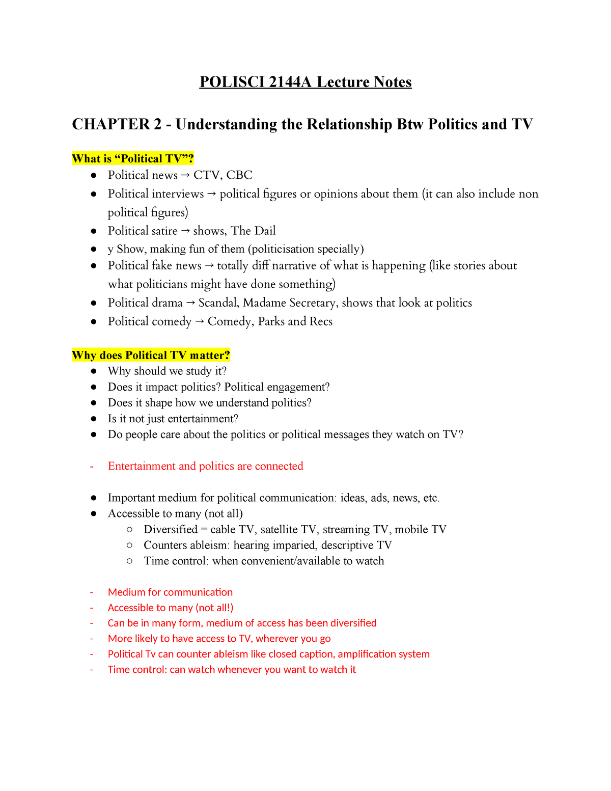 Copy Of Polisci 2144A Lecture Notes - POLISCI 2144A Lecture Notes ...