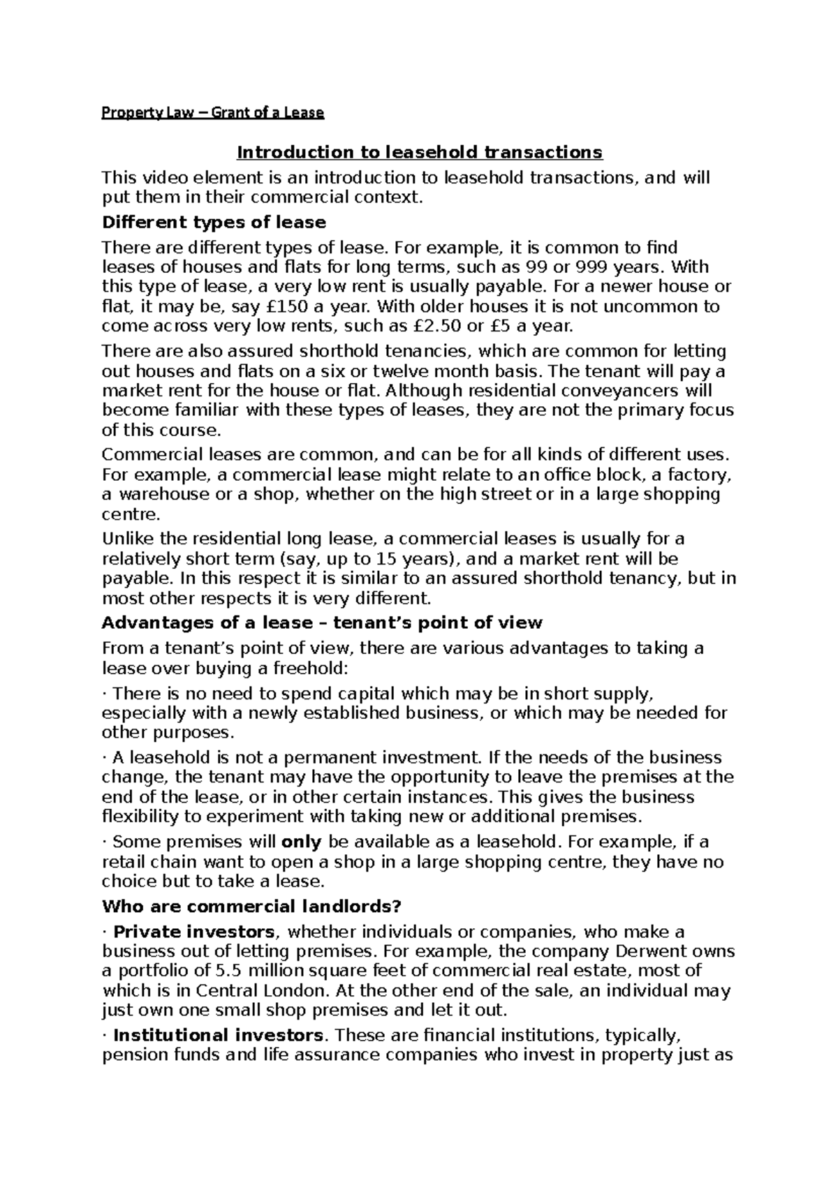 Property Law Grant of a Lease Property Law Grant of a Lease