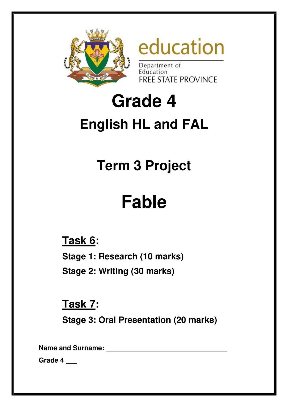 english research project grade 4