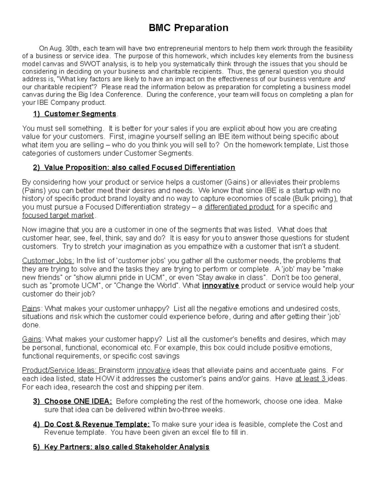 BMC Homework instructions BMC Preparation On Aug. 30th, each team