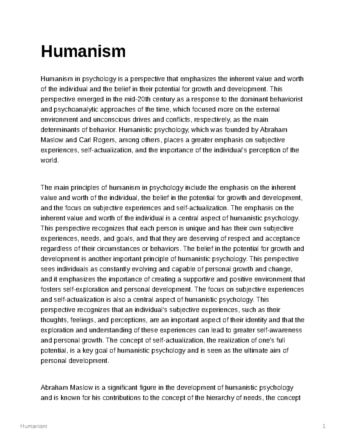 humanism theory essay