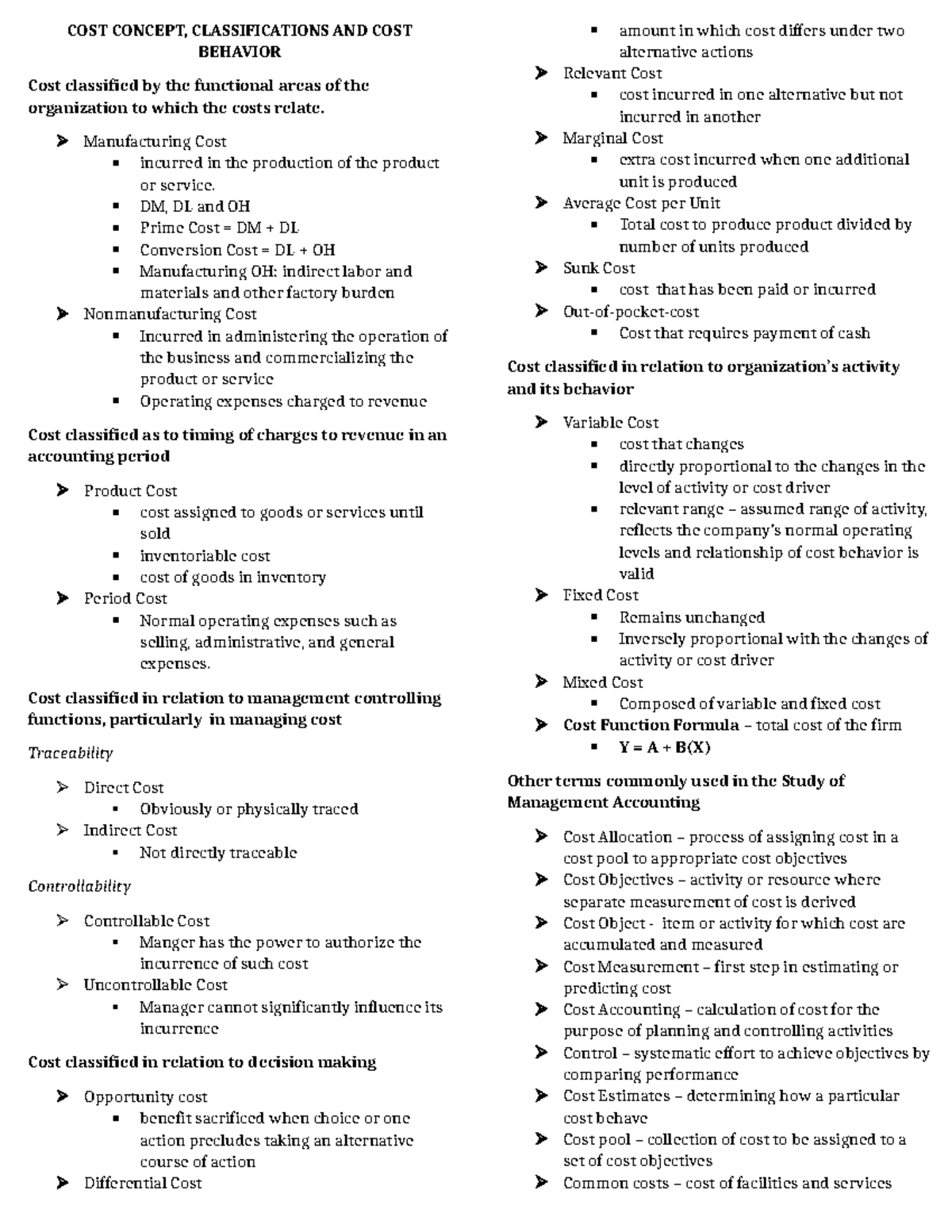 CH 2 - COST CONCEPT - COST CONCEPT, CLASSIFICATIONS AND COST BEHAVIOR ...