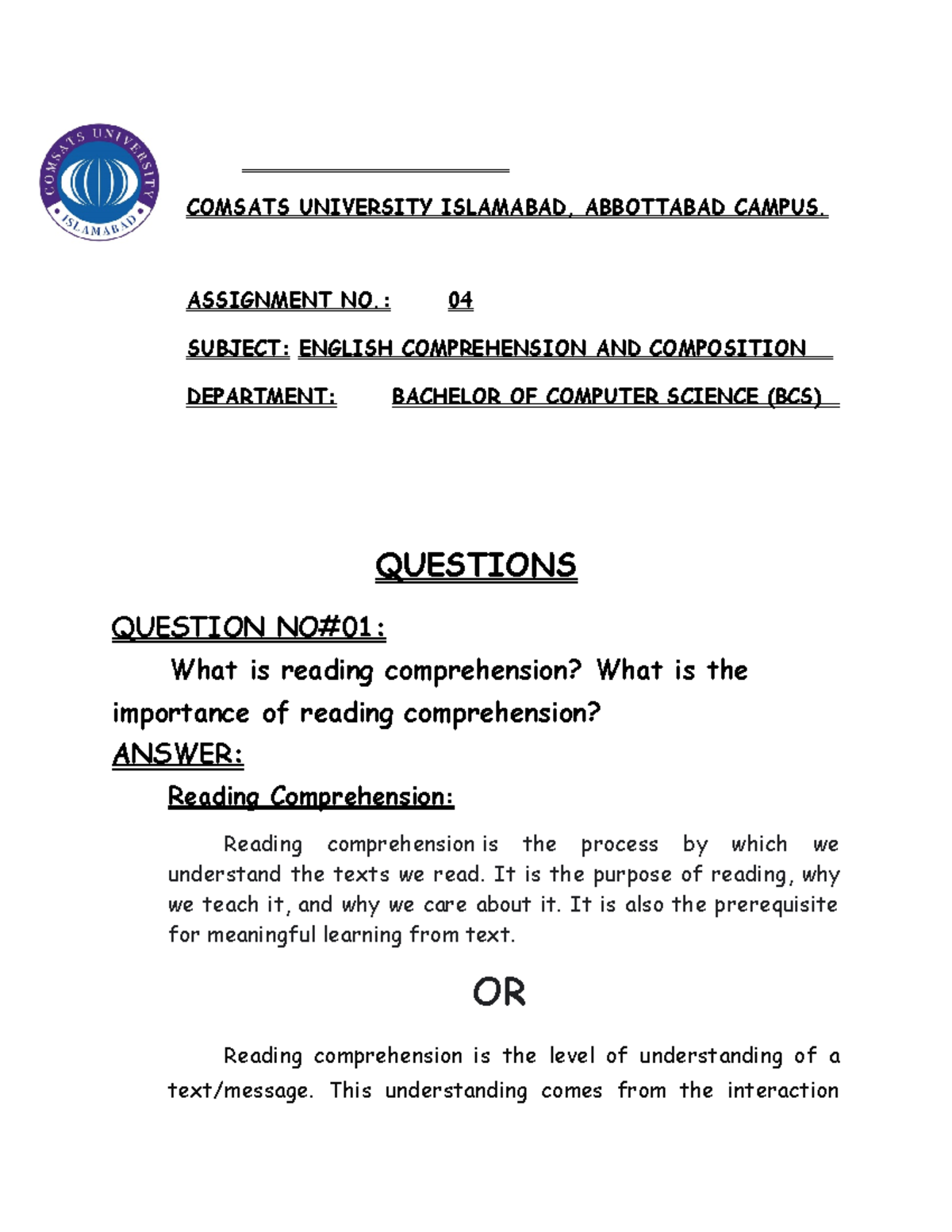 English Comprehension AND Composition-03[reading Comprehension,example ...