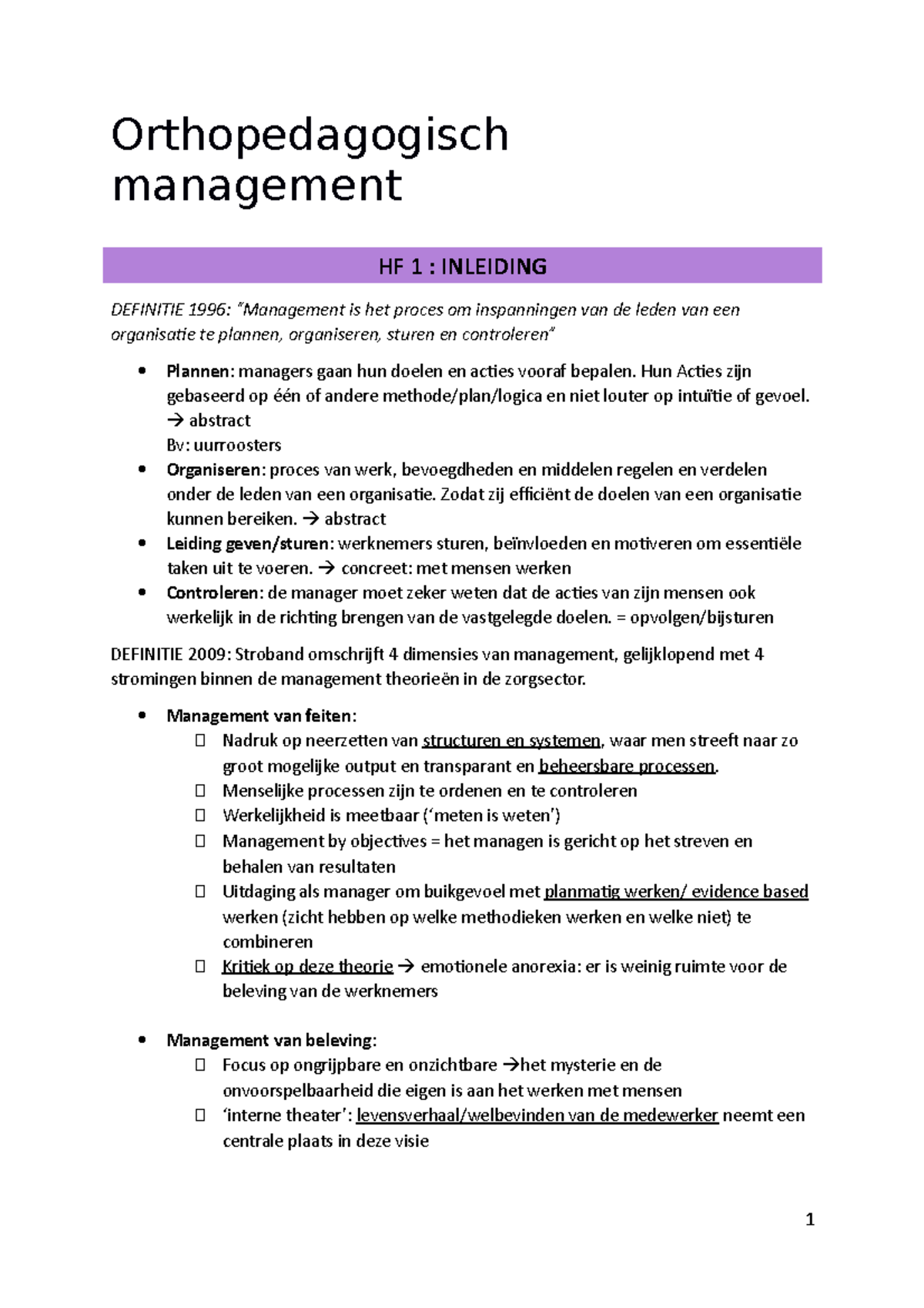 Samenvatting-cursus - Samenvatting Van Orthopedagogisch Management In ...