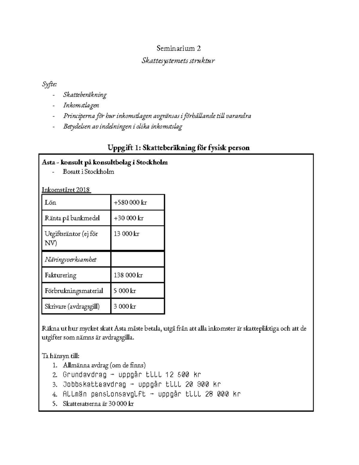 Seminarium 2 - Skattesystemets Struktur - Seminarium 2 Skattesystemets ...