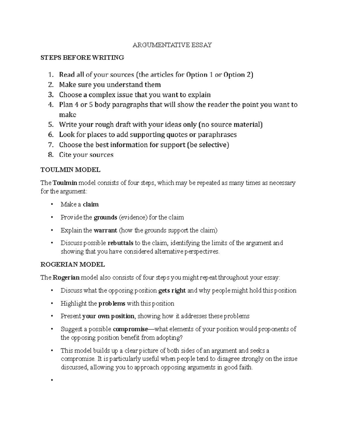 Argumentative Essay - Basic Instructions - ARGUMENTATIVE ESSAY STEPS ...