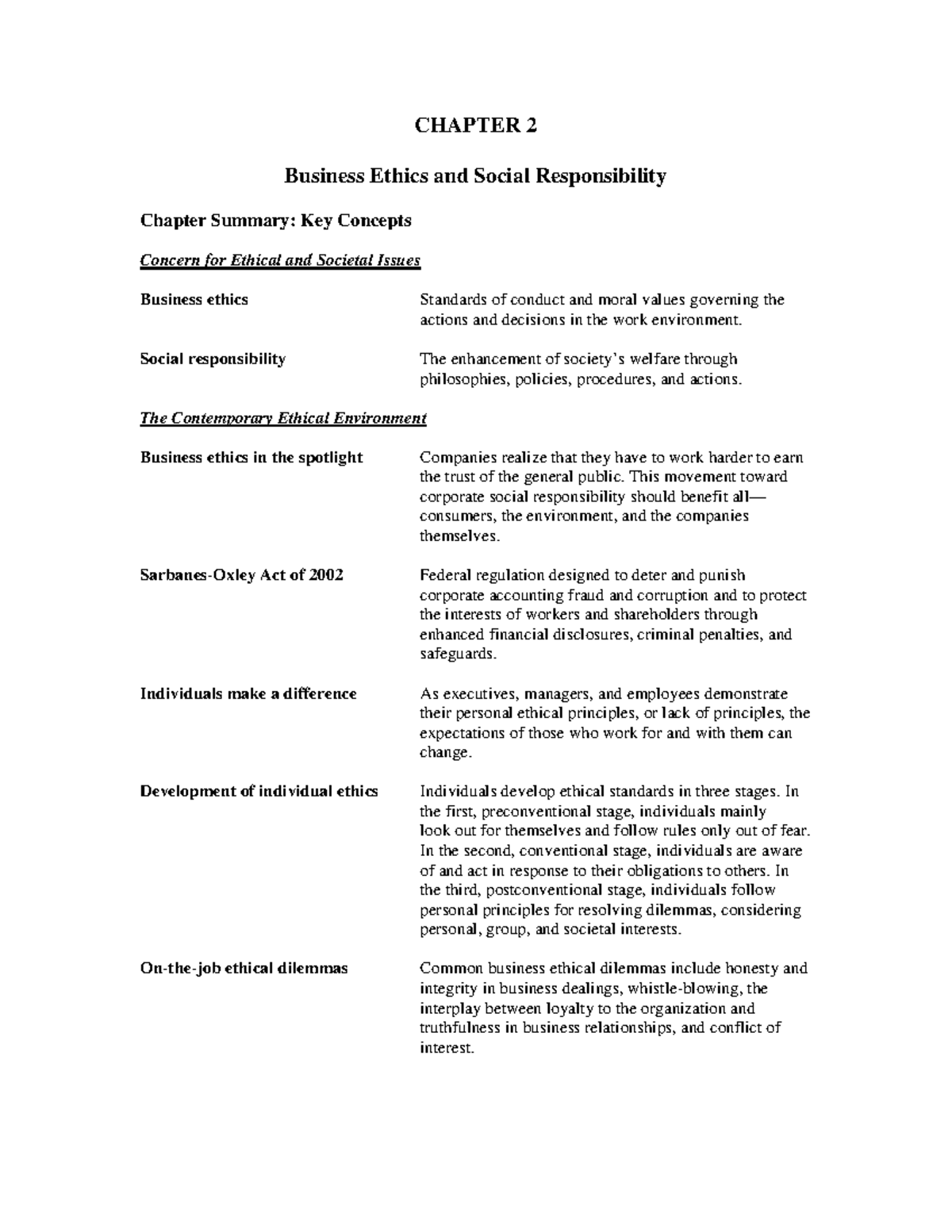 SG Ch02 CE - CHAPTER 2 Business Ethics and Social Responsibility ...