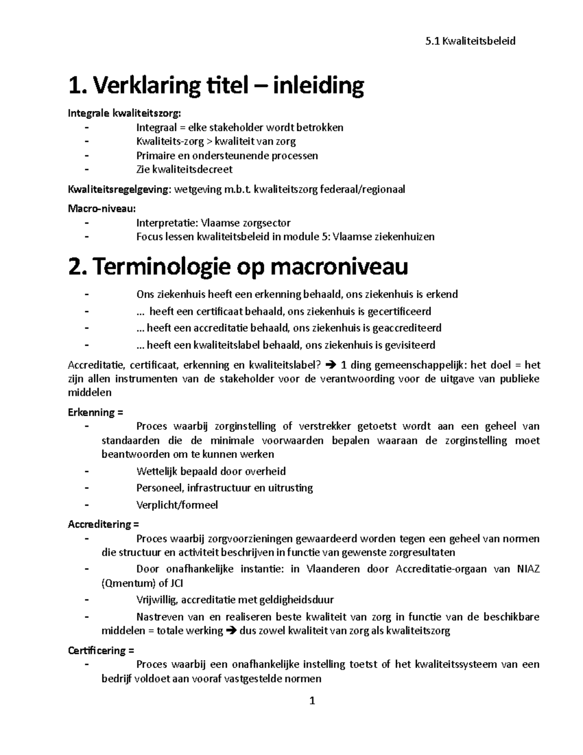 Samenvatting Kwaliteitsbeleid - 1. Verklaring Titel – Inleiding ...