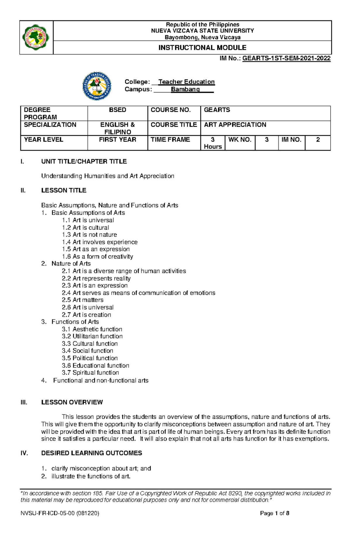 ART APP - LM02 - lecture notes - NUEVA VIZCAYA STATE UNIVERSITY ...